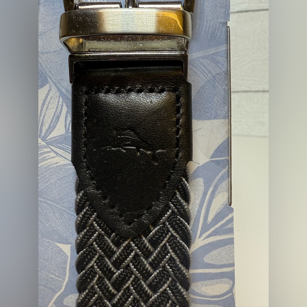 Tommy Bahama Black and gray Braided Reversible Belt with Silver Buckle L/XL - Picture 2 of 7